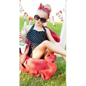 Girls Swim Suit, One Piece Kids Polka Dot Halter Bathing Suit, Black